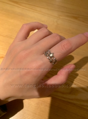 【棠洛】高级感浅钛金戒指女精致轻奢欧美风食指戒指叠戴白女饰品