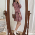 Mùa thu Hàn Quốc khí chất của phụ nữ kiểm tra eo áo dài tay áo sơ mi váy retro mỏng cao eo dài - Váy eo cao 	váy hạ eo xếp ly	 Váy eo cao