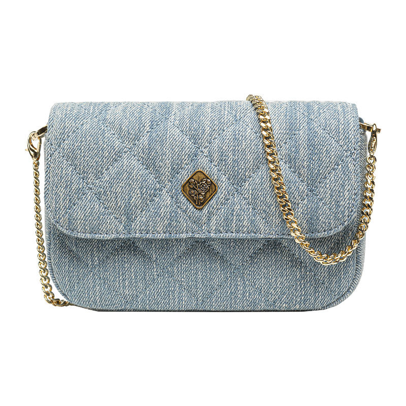 vh新款轻奢菱格纹丹宁牛仔斜挎包 vanessahogan小方包