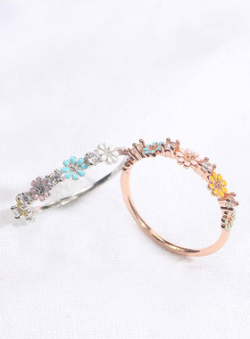 日韩版合金花卉可爱五色雏菊锆石