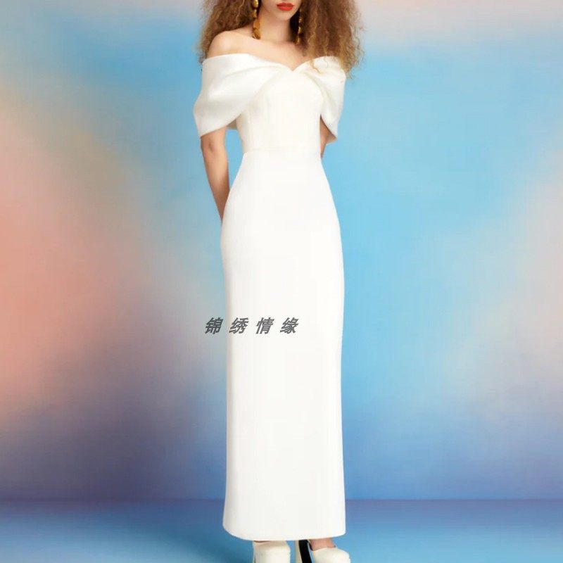 晚礼服长款一字肩2023新款简单大方年会妈妈晚装连衣裙高级感时尚