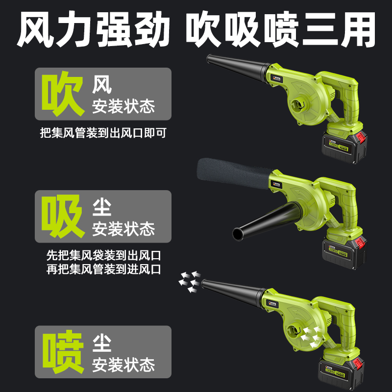 锂电鼓风机大功率强力吹风充电式工业小型车载吹灰电脑除尘器吹雪 - 图0