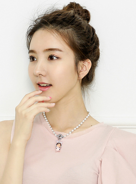 萌趣趣曾称蒙奇奇正品6mm水晶珍珠短项链女锁骨链个性甜美首饰品