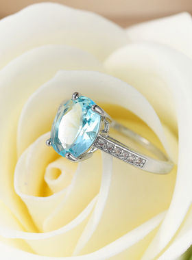 椭圆形仿天然托帕海蓝宝石戒指