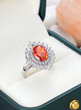 奢华男女橘红宝石铜戒指