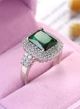 韩版奢华绿宝石复古微镶水钻戒指