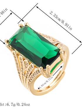 霸气时尚方糖绿戒指复古百搭气质开口调节指环精致珐琅祖母绿戒指