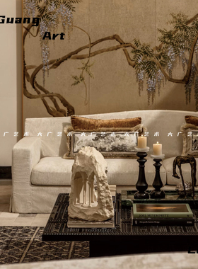 大广 东方美学别墅高端摆件老钱风样板间建筑模型铸铁马饰品陈列