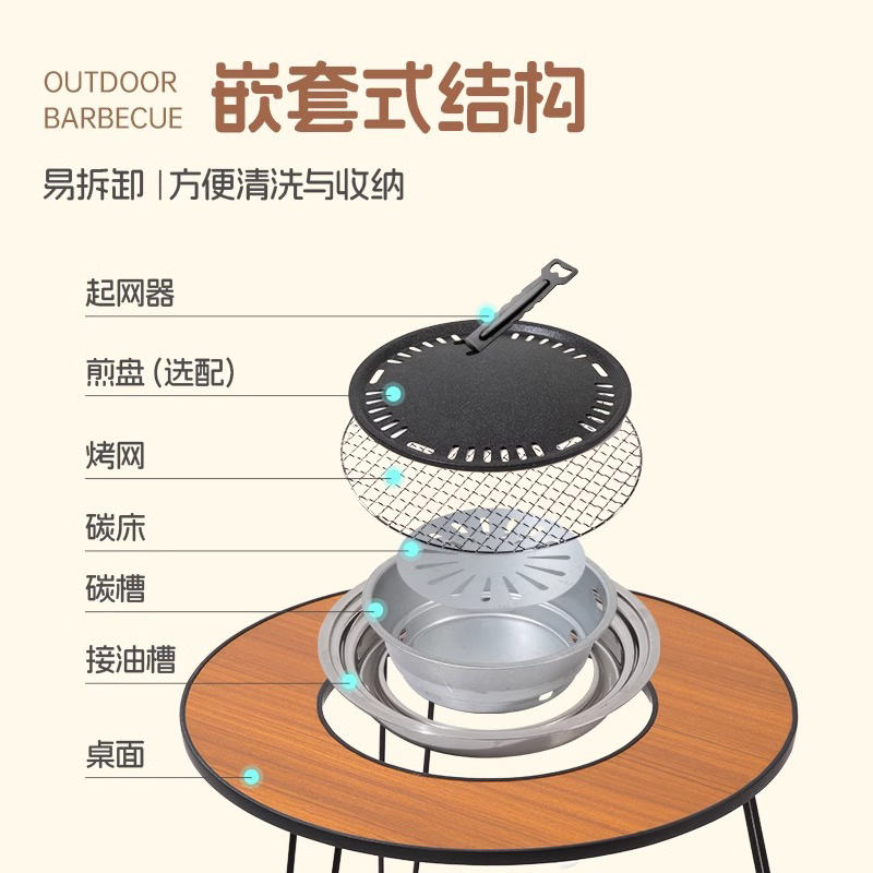 户外工匠折叠桌椅露营围炉烧烤架煮茶桌火锅一体便携自驾游野外桌-图3