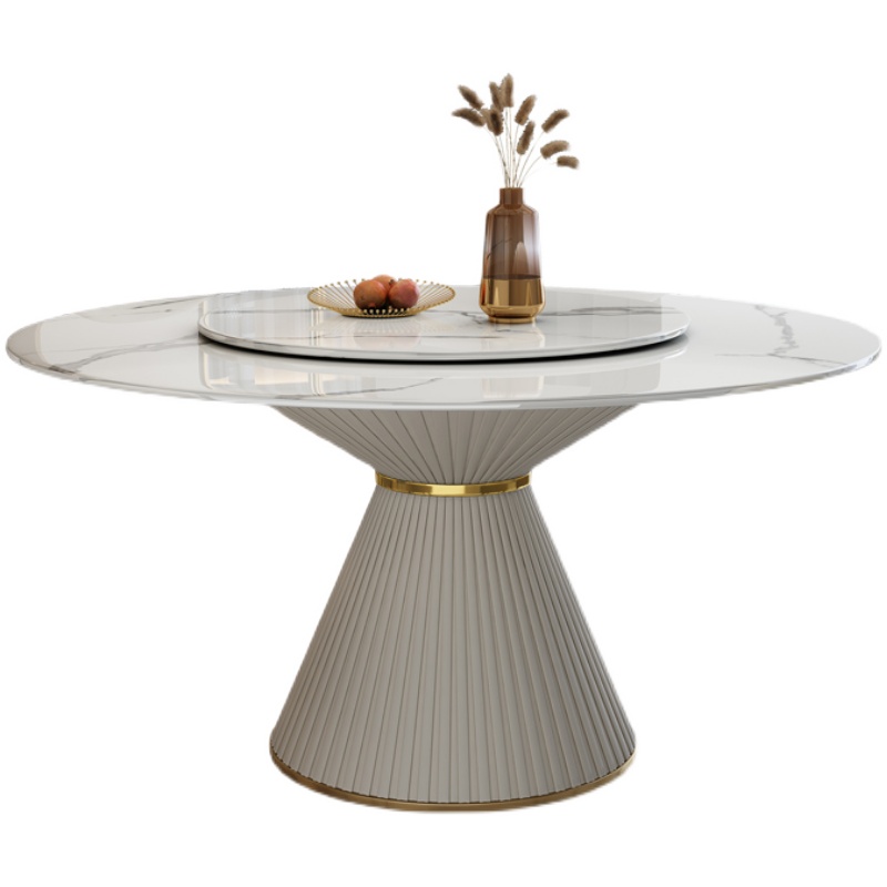 意式轻奢极简岩板餐桌椅组合带转盘圆形餐桌现代简约家用亮光圆桌 - 图3