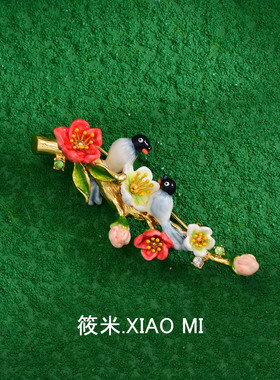 复古色彩文艺喜鹊胸针小众精致别针中式国潮古典气质胸花旗袍饰品