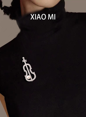 简约高级感小提琴胸针天然珍珠高雅别针西装百搭配饰衣服点缀饰品