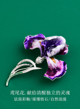 你的花园神秘紫色鸢尾花胸针独特水晶闪耀别针衣服点缀饰品女礼物