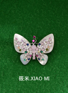 自在如风设计师款玛瑙蝴蝶胸针高级感中式贝母胸花西装领口胸花女