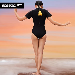 Speedo/速比涛ins风连体泳衣女 聚拢显瘦 露背抗氯短袖游泳衣温泉