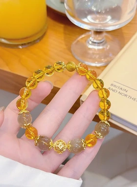 财源滚滚新中式黄水晶金虎石串珠手链女轻奢设计感镂空球手串