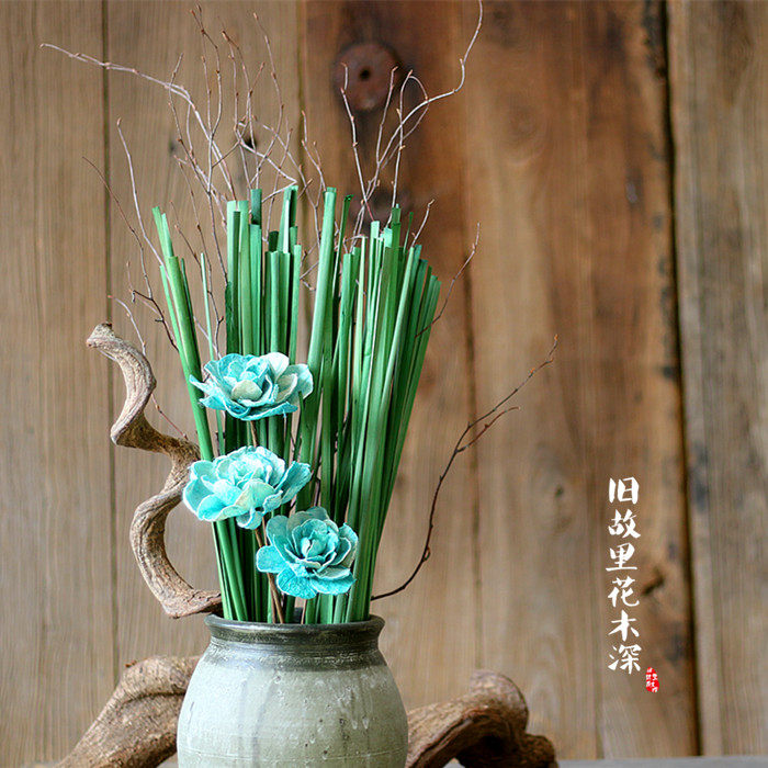 蒲叶干花酒店家居装饰水蜡烛叶插花绿色水蒲棒叶蒲草干叶干水草叶