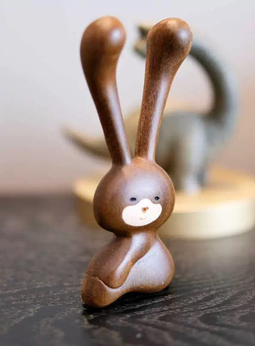 绿檀木兔子摆件可爱创意实木质小动物家居装饰品鼻子按摩器具礼品