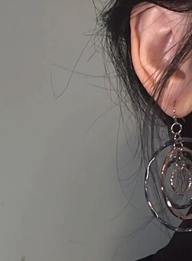 复古多层锤纹耳圈吊坠耳环女清冷