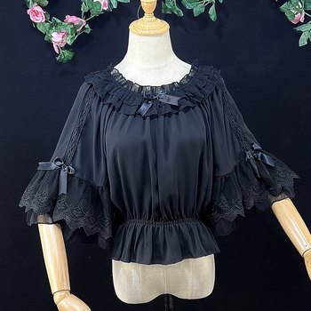 ຕົ້ນສະບັບ Lolita dress ແບບຍີ່ປຸ່ນ summer ໃຫມ່ chiffon ພາຍໃນທີ່ມີແຂນກວ້າງຂະຫນາດນ້ອຍ, ເສື້ອແຂນສັ້ນ, ເສື້ອເຄິ່ງແຂນລຸ່ມ