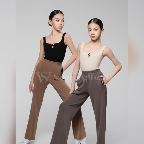 sswang舞服少儿拉丁舞送你一朵小红花吊带螺纹无袖上衣练习服女童 - 图3