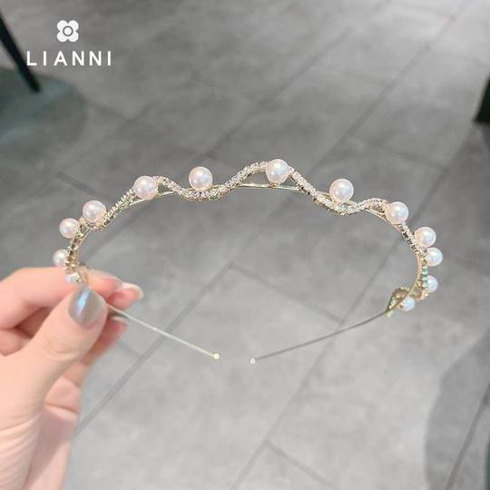 水钻波浪水钻珍珠发箍森系简约基础轻松压发头箍小众秋冬新款发饰