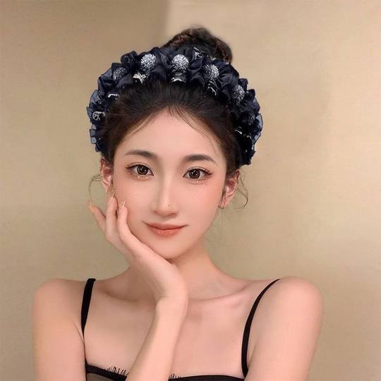 韩版水钻蝴蝶结发箍女2025年新款宽边头箍外出百搭发卡高频顶头饰