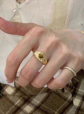 刁小姐家S925纯银中古风虎眼石戒指女复古高级感微镶闪锆食指戒
