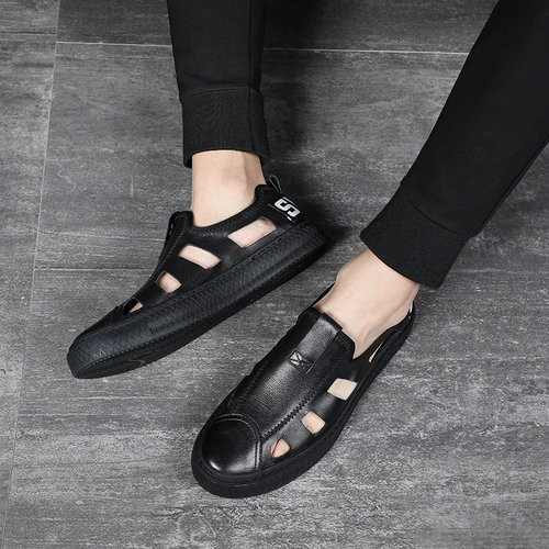 Летние дышащие сандалии для отдыха для кожаной обуви, коллекция 2023, из натуральной кожи