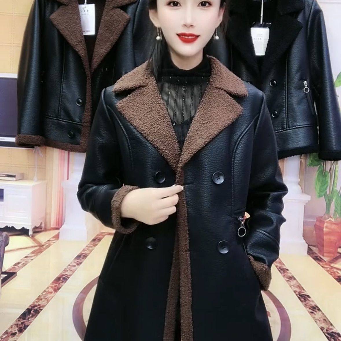 皮毛一体女皮衣中长款加绒加厚抗寒保暖外套冬季新款收腰大码休闲,淘宝优惠券,粉丝福利购,淘宝优惠卷