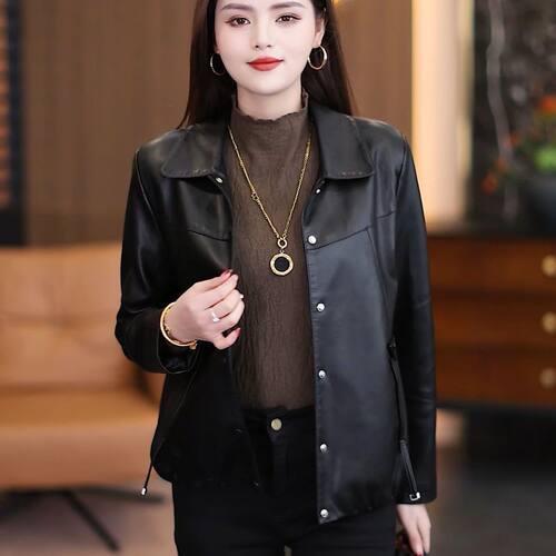 海宁短款皮衣外套女2025春秋季皮衣外套新款洋气尖领显瘦百搭上衣 - 图3