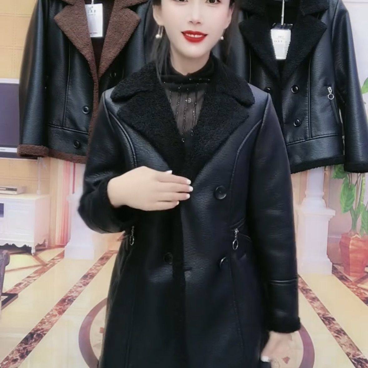 皮毛一体女皮衣中长款加绒加厚抗寒保暖外套冬季新款收腰大码休闲,淘宝优惠券,粉丝福利购,淘宝优惠卷