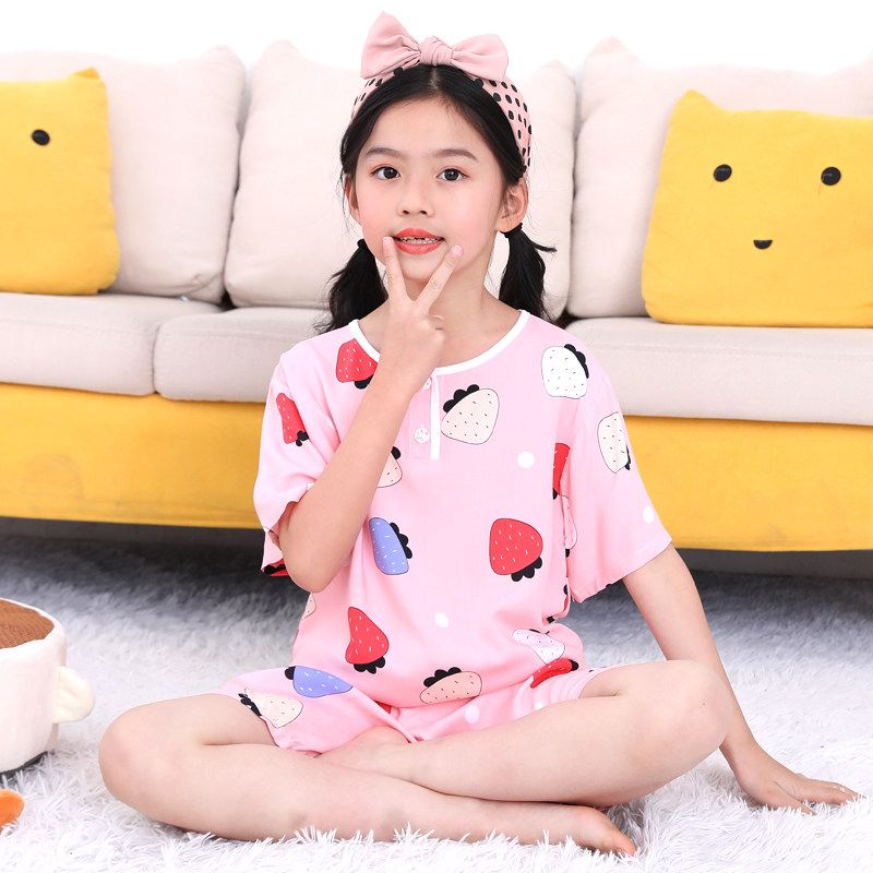 夏季儿童棉绸睡衣套装男童孩家居服 北极绒伊语家居服套装