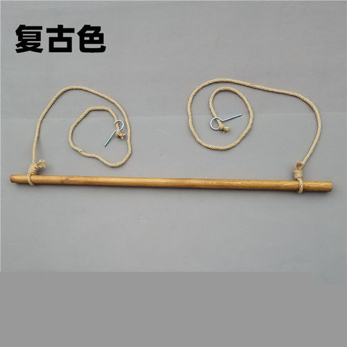麻绳木棍吊架服装店展示架吊挂衣架钢丝悬挂衣杆壁挂上墙服装货架 - 图1