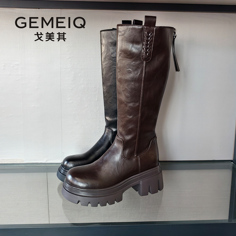 戈美其厚底长筒靴女2025冬季新款复古美拉德骑士靴增高靴子女鞋子 - 图2