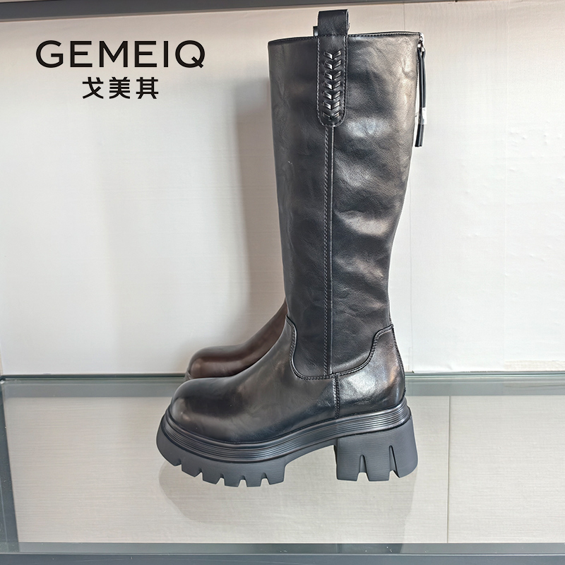 戈美其厚底长筒靴女2025冬季新款复古美拉德骑士靴增高靴子女鞋子 - 图3