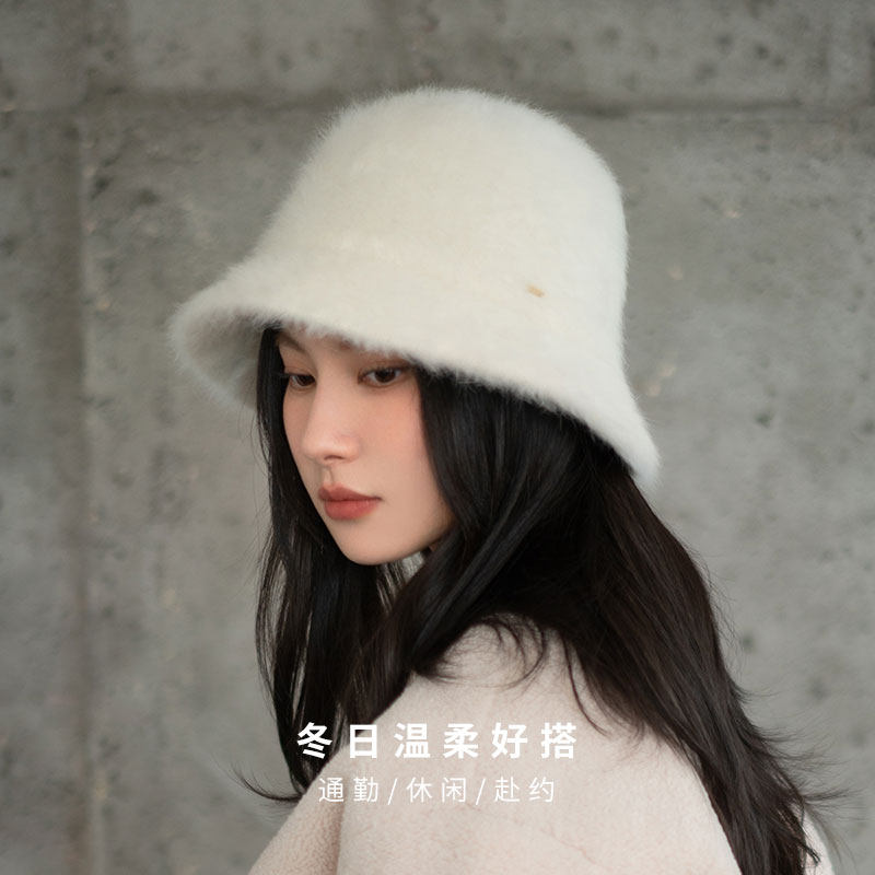 疯帽子 柔软加密长兔毛渔夫帽女 保暖纯色盆帽日常显脸小秋冬,淘宝优惠券,粉丝福利购,淘宝优惠卷