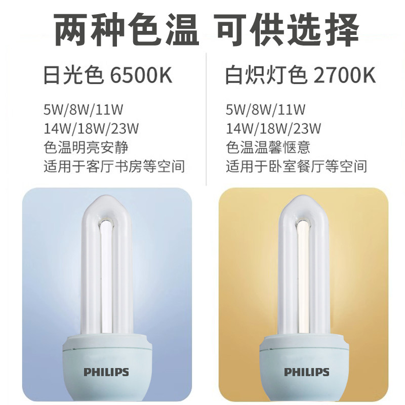 飞利浦2U节能灯E27螺口螺旋家用5W瓦小led型螺纹口灯管超亮电灯泡,淘宝优惠券,粉丝福利购,淘宝优惠卷