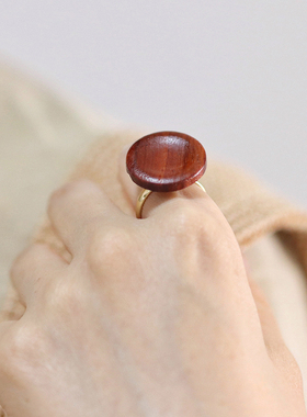 手工木质简约文艺风日系纽扣戒指