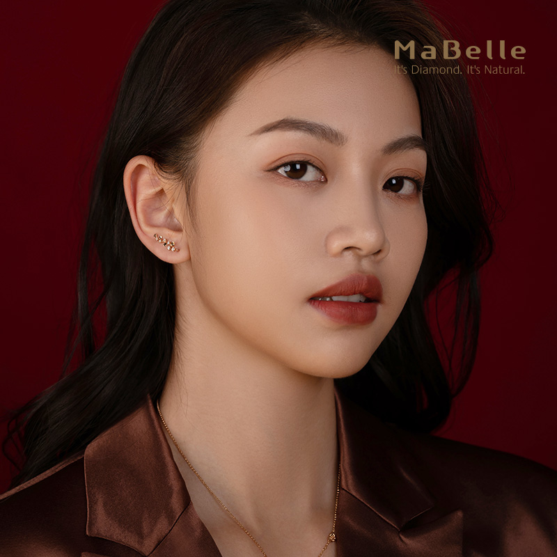 【TM】MaBelle/玛贝尔18K红/白金繁花点点弧形单边钻石耳钉 - 图2