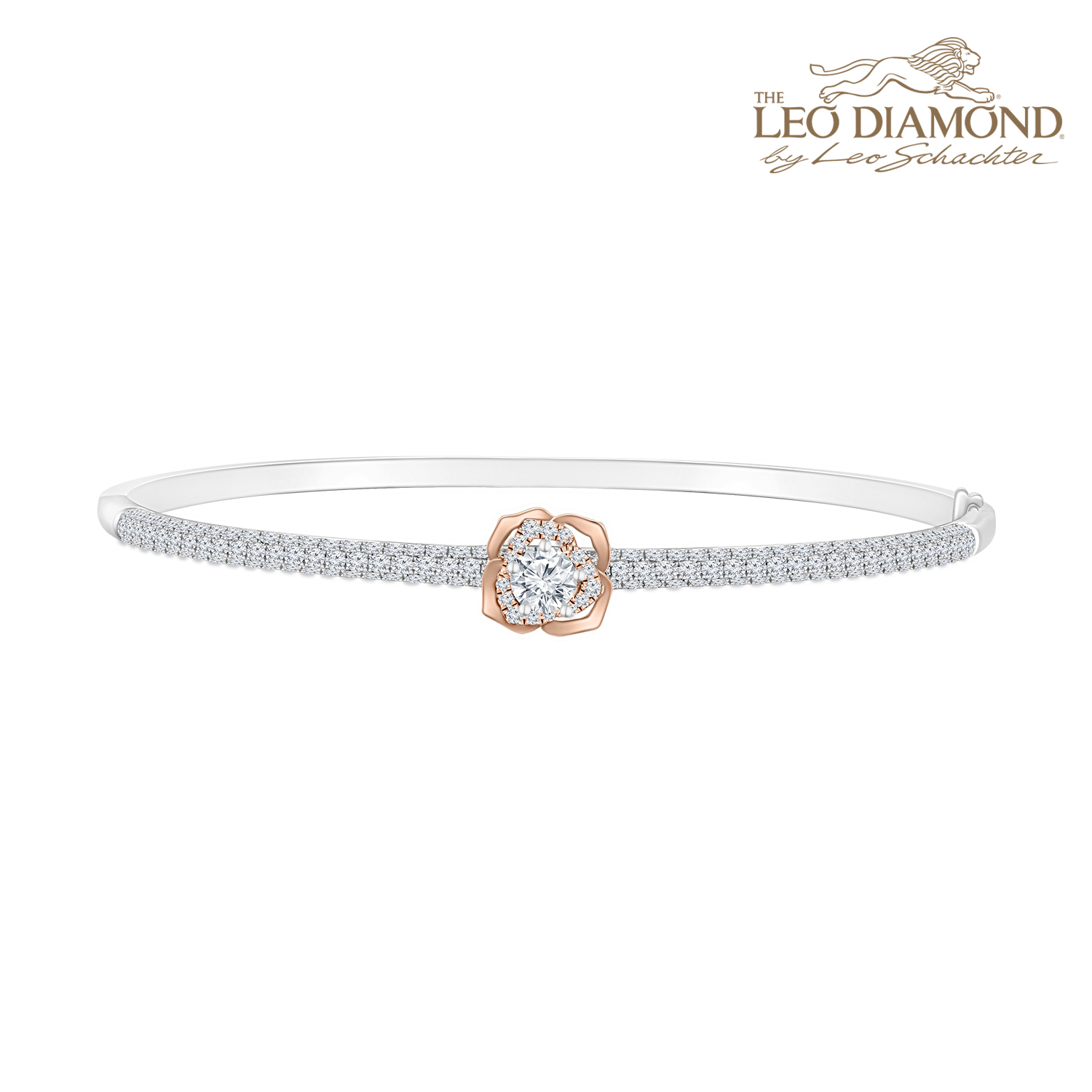 The Leo Diamond®幸福玫瑰系列 18K红白金单颗粒群镶款钻石手镯 - 图0