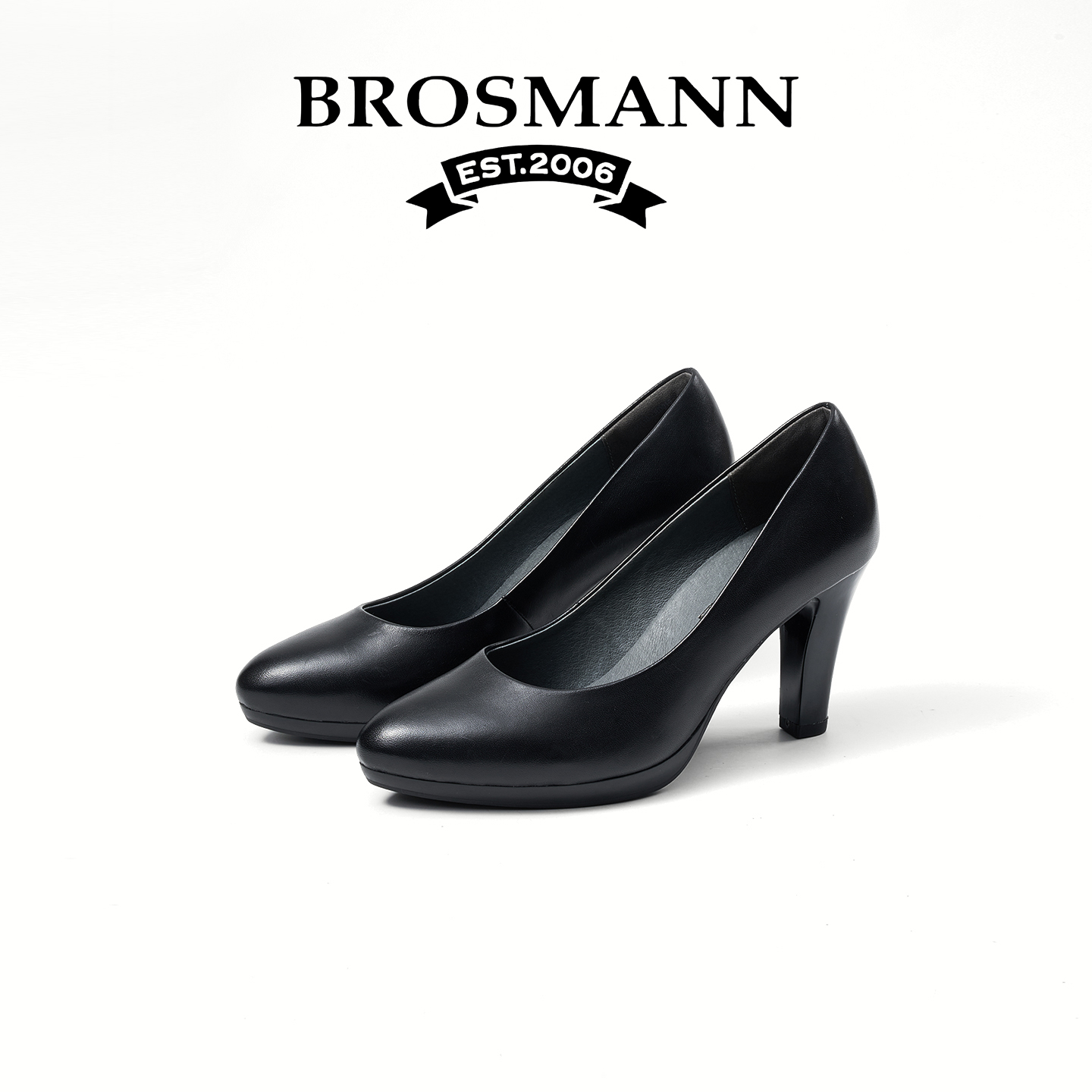 宝舒曼真皮粗跟舒适单鞋女新款牛皮尖头皮鞋职业浅口真皮高跟女鞋 - 图0