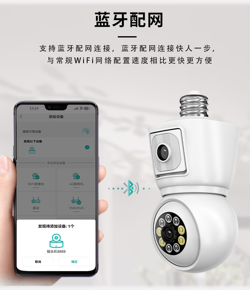 灯头双镜头无线wifi摄像头手机远程360无死角家用高清全景监控器 - 图2