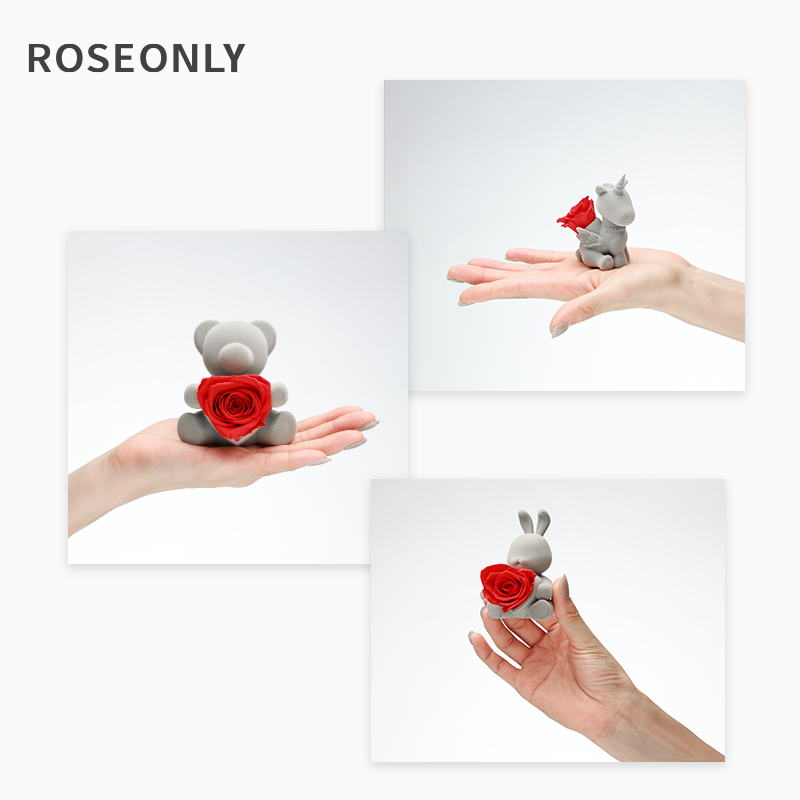 ROSEONLY诺誓永生花公仔迷你玫瑰礼盒送女友爱人节日礼物表白 - 图1