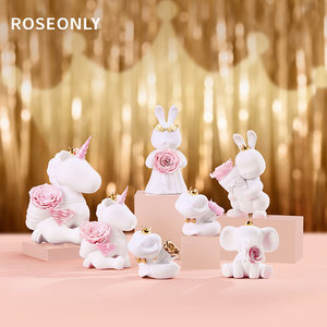 ROSEONLY诺誓甜心兔永生花玫瑰情人节送女友爱人生日礼盒节日礼物