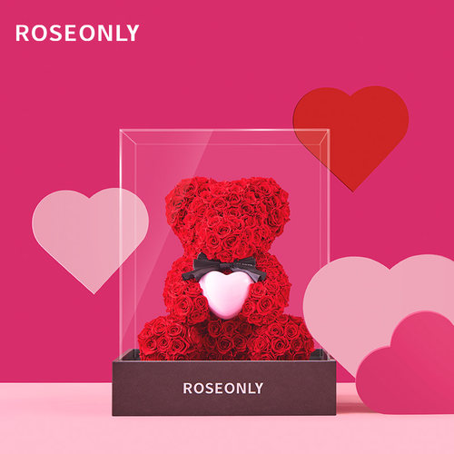 ROSEONLY诺誓高级定制永生花玫瑰熊送女友爱人生日情人节礼物 - 图0