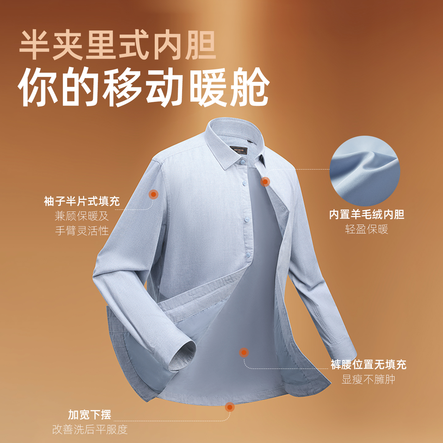 【羊毛内胆】雅戈尔官方秋冬新品商务休闲保暖消臭抗菌长袖衬衫男 - 图0