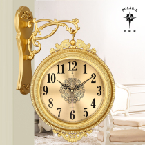 North Star Mute Imitation Solid Wood Metal Bifacial Hanging Clock Eurostyle Living Room Big creative personality Fashion Clock hanging table