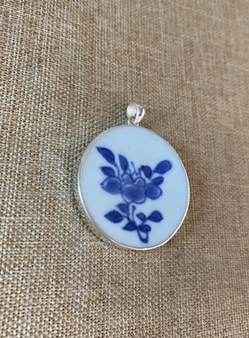 古瓷首饰 青花瓷吊坠 老瓷片挂件 925银 手工饰品 简约百搭 男女