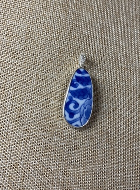 古瓷首饰 青花瓷吊坠 老瓷片挂件 官窑 925银 手工饰品 nan nv